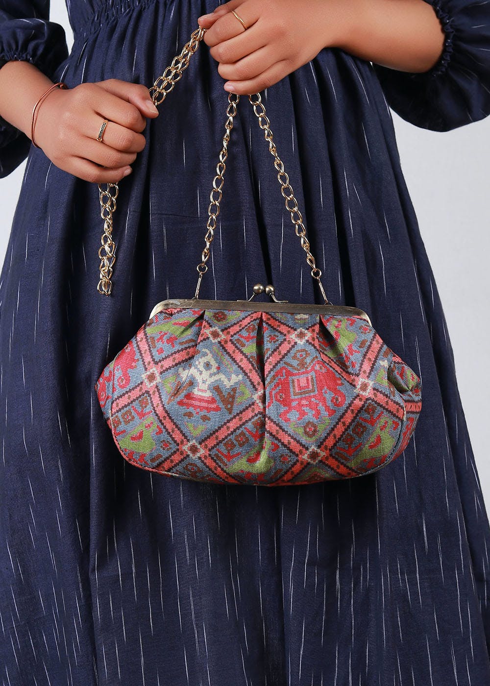 Get Blue & Multi Silk Patola Print Clutch at ₹ 1699 | LBB Shop 