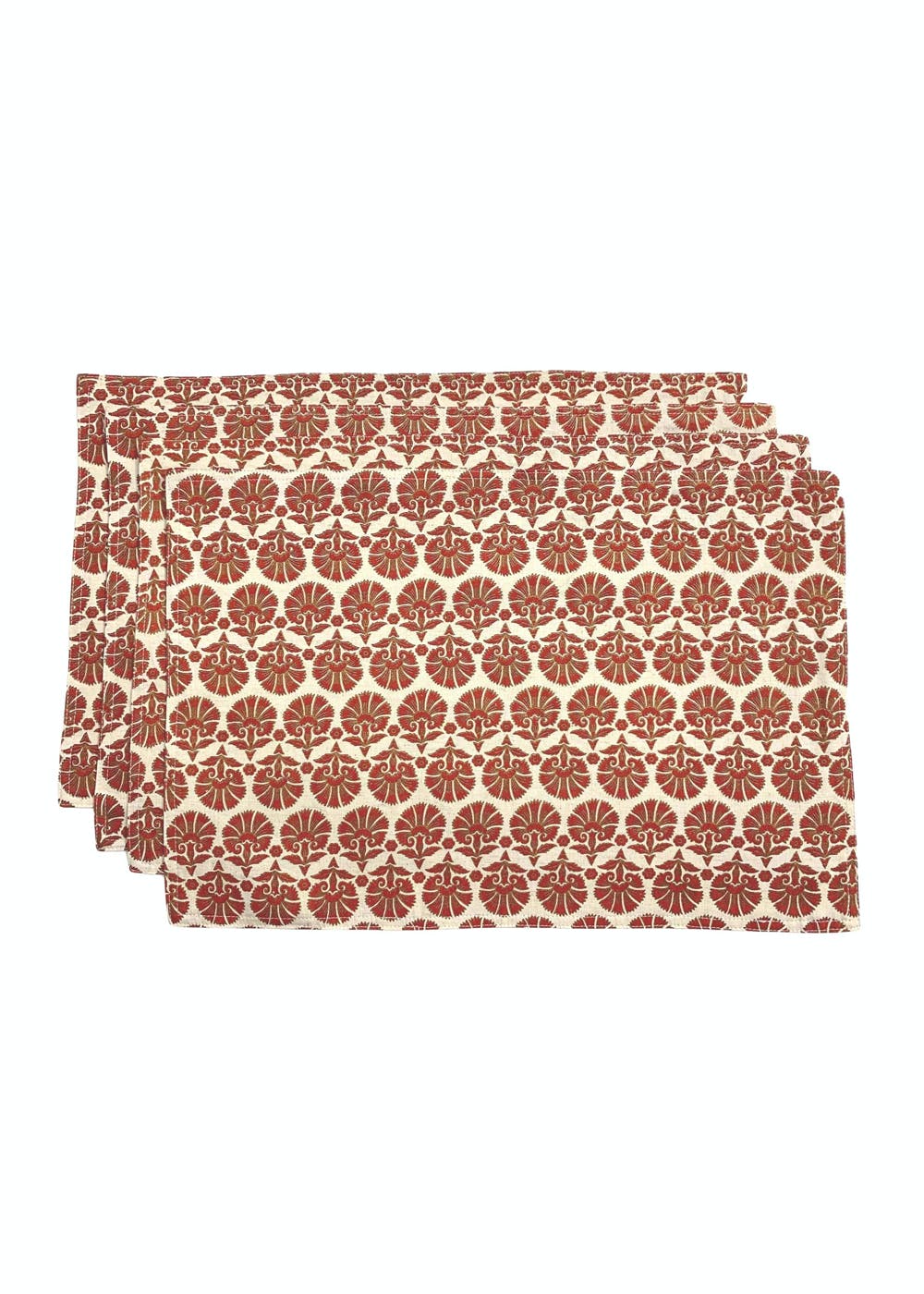 Red Cotton Flax Printed Table Mats - Set Of 4