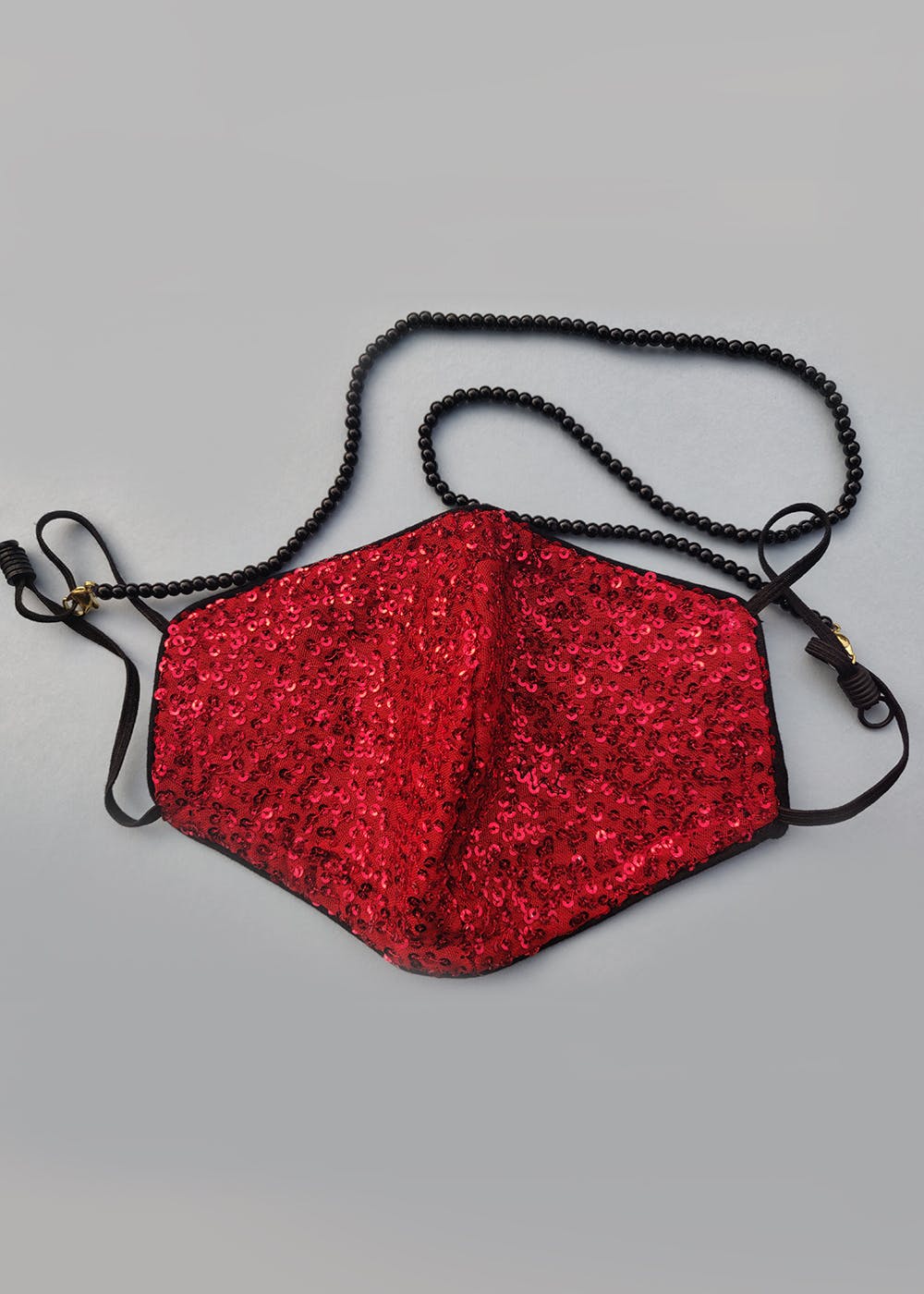 Get Contrast Piping Detail Red Sequined Mask With Chain at ₹ 650 | LBB Shop