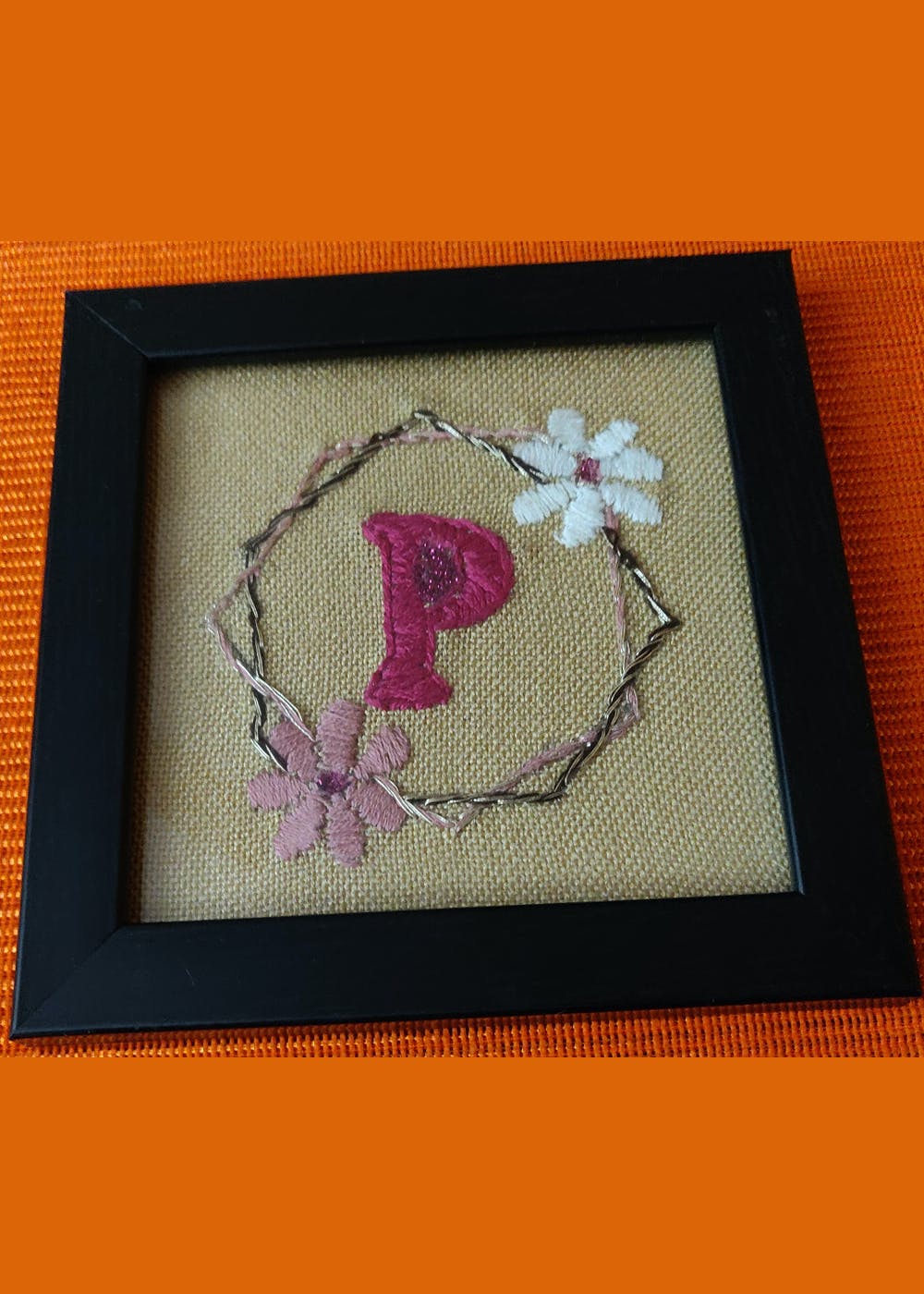 Embroidered & Sequined "P" Female Coaster Frame