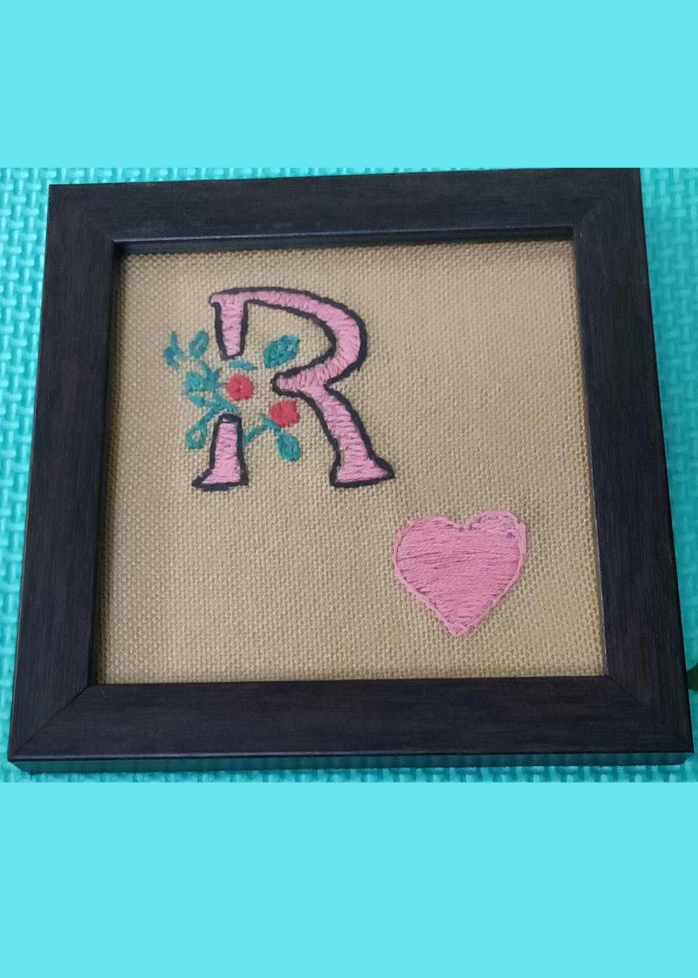 Embroidered "R" With Heart Coaster Frame