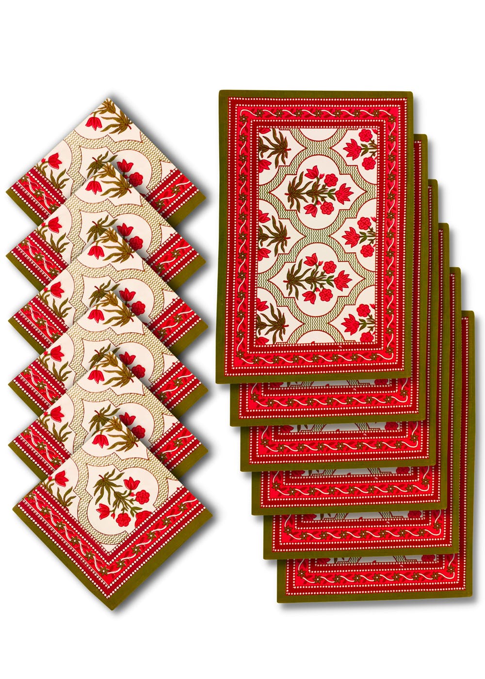 Get Hand Block Floral Printed Multicolor Table Mats With Napkins Set