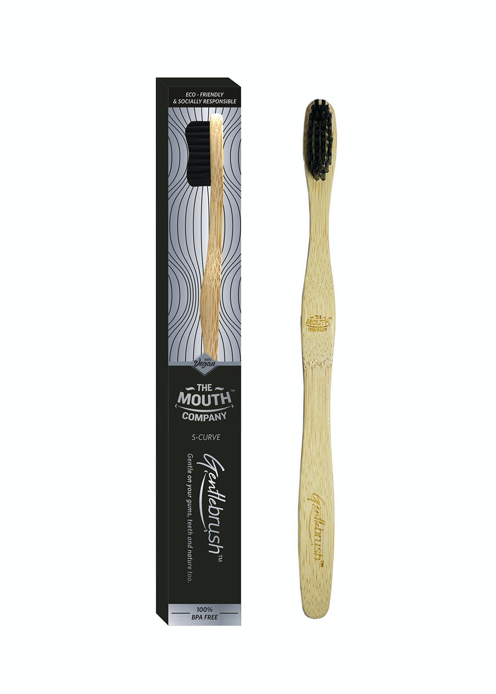 Bamboo S-Curve Toothbrush - Charcoal Activated Bristles - Single Toothbrush
