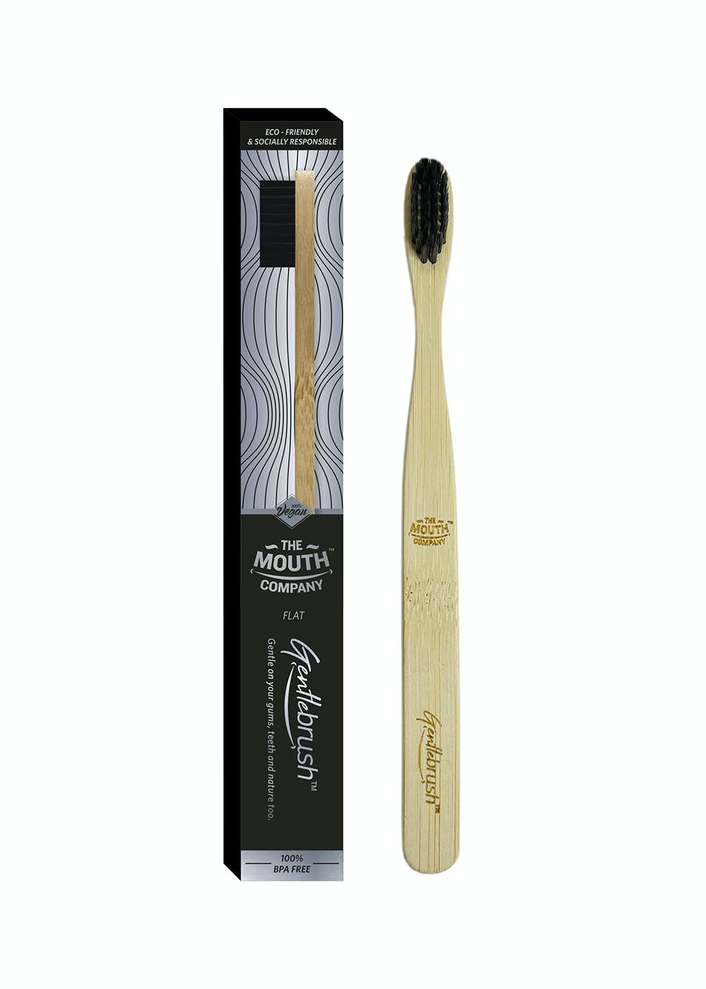 Bamboo Flat Toothbrush - Charcoal Activated Bristles - Single Toothbrush