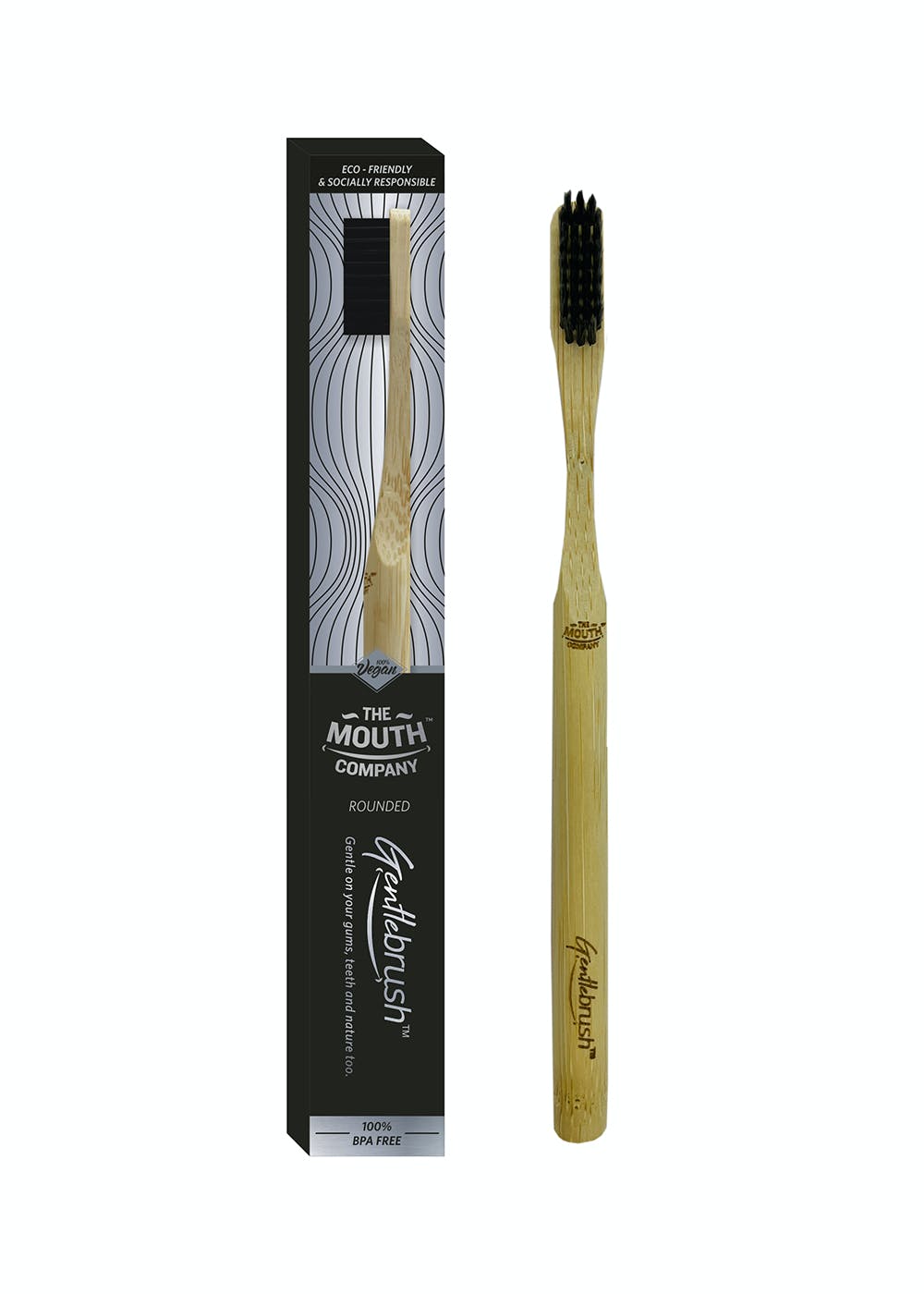 Bamboo Rounded Toothbrush - Charcoal Activated Bristles - Single Toothbrush