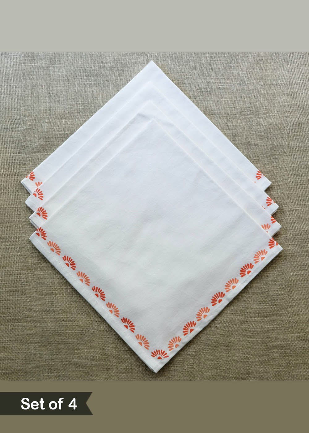 Coral And Nector Block Printed Cotton Table Napkin - Set of 4