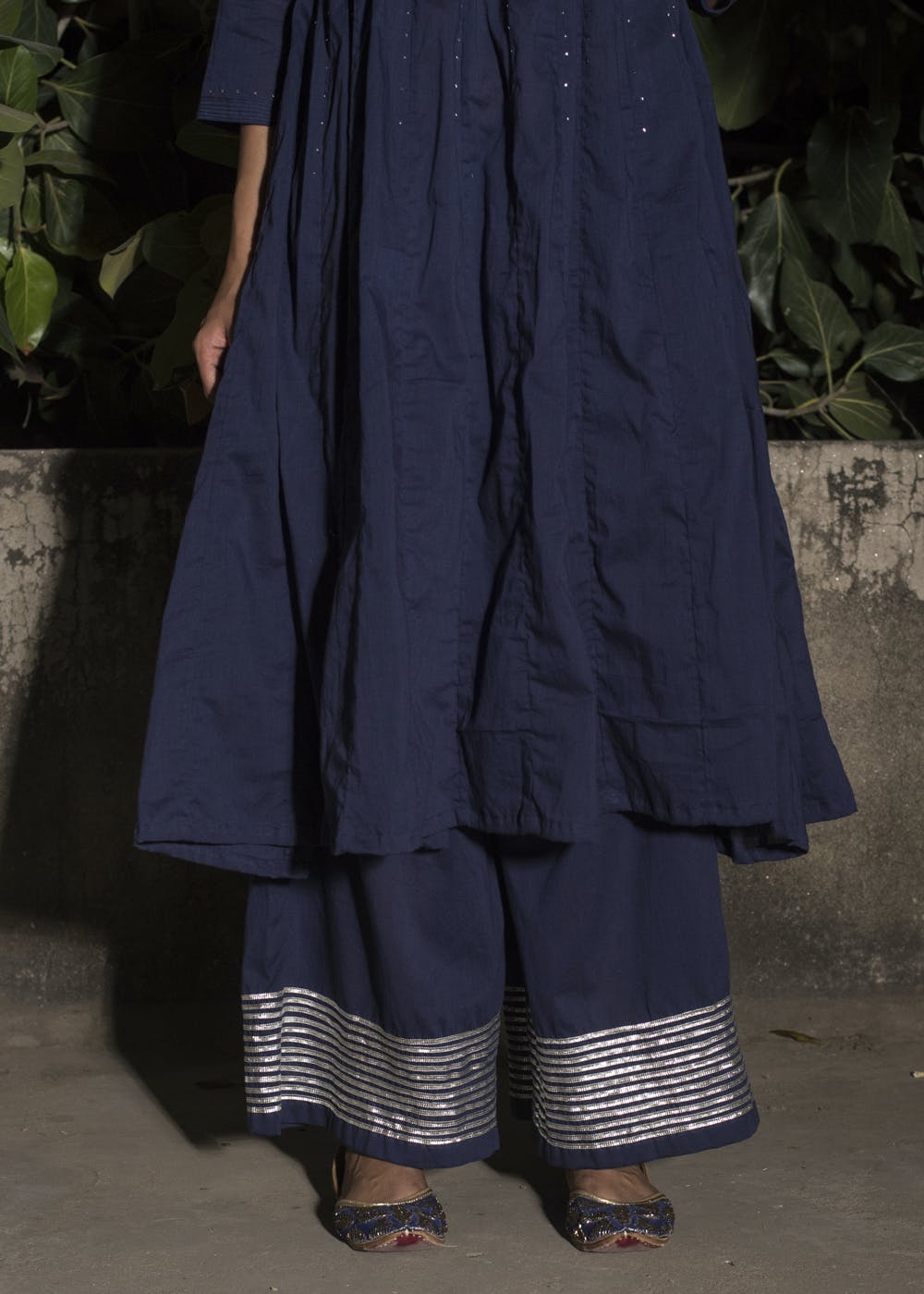 Women'S Navy Blue Cotton Gota Patti Palazzo Set Plus Size