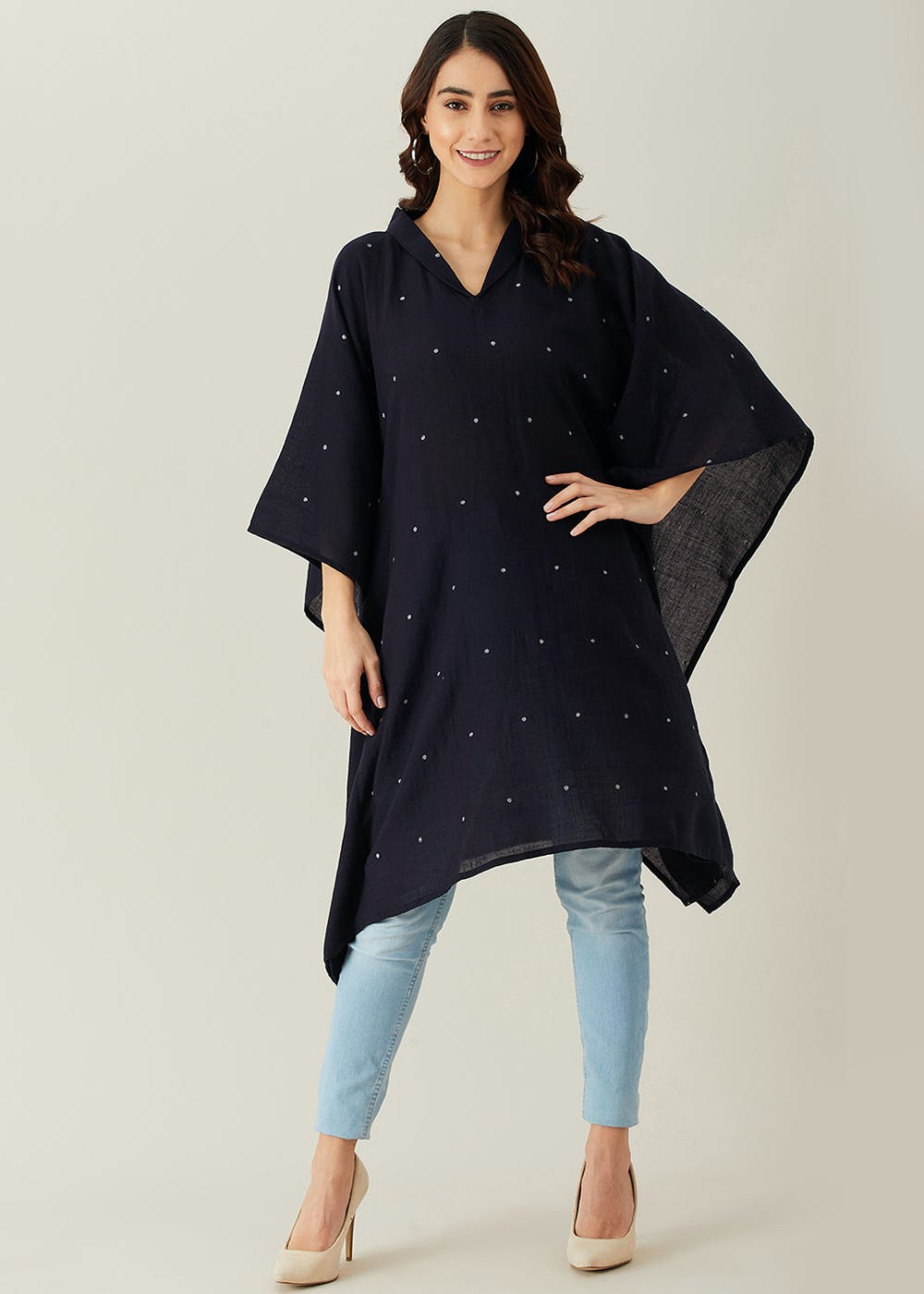 Get Black Polka Dot Woolen Kaftan Tunic at ₹ 4500 | LBB Shop