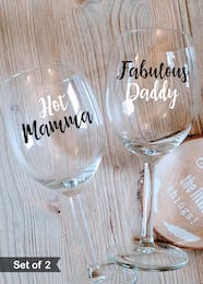 Get Mamma Daddy Graphic Set Of Wine Glasses At 1249 LBB Shop Get Mamma Daddy Graphic Set Of Wine Glasses At 1249 LBB Shop