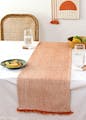Table,Tableware,Furniture,Plate,Green,Orange,Tablecloth,Rectangle,Textile,Interior design