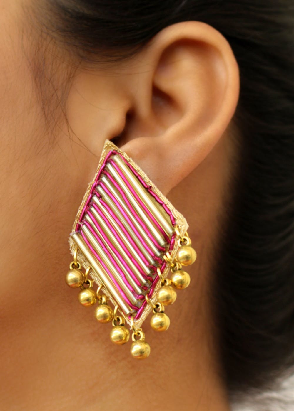 Get Handcrafted Hand Embroidered Pink Stud Earrings at ₹ 250 LBB Shop