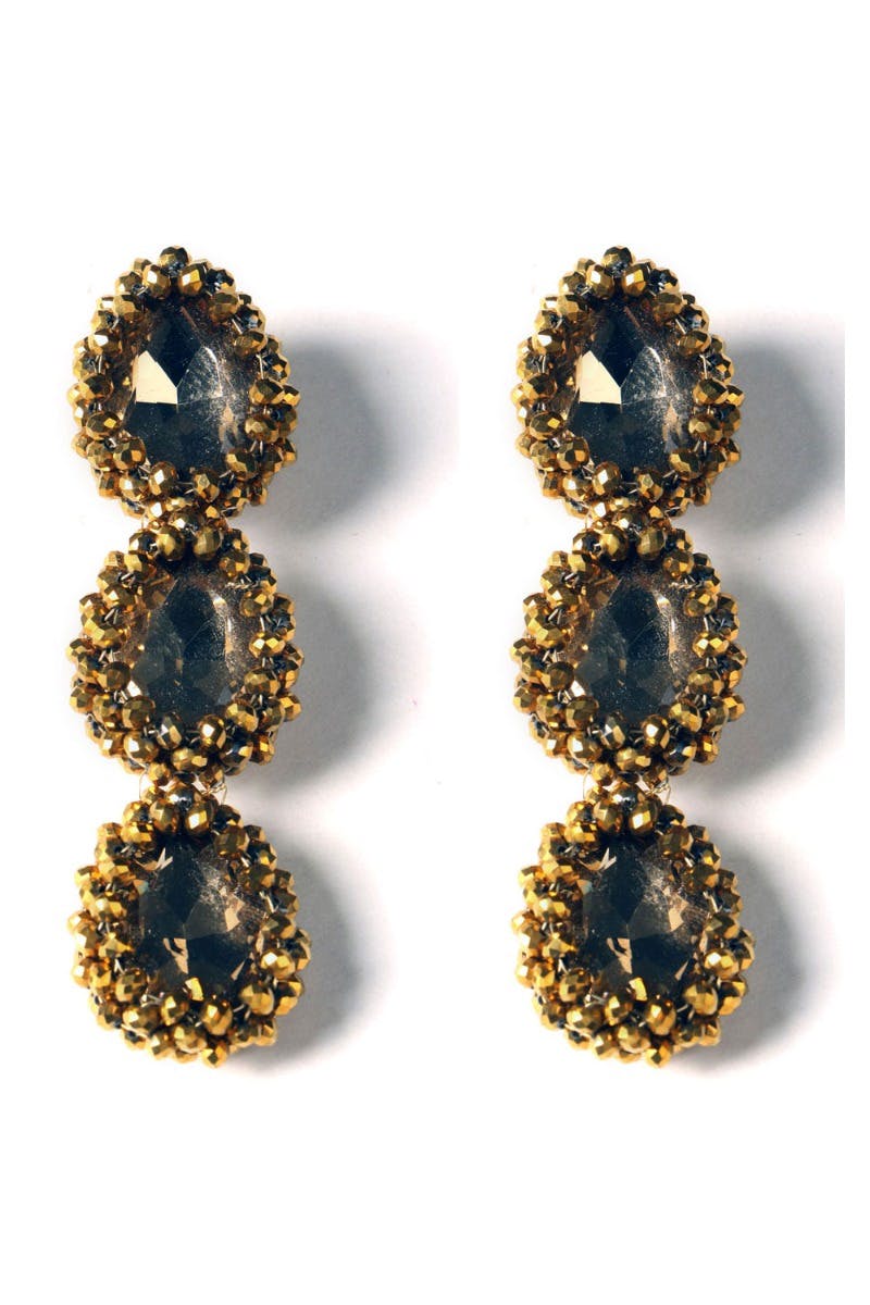 Handcrafted Teardrop Crystal Bead Danglers - Golden