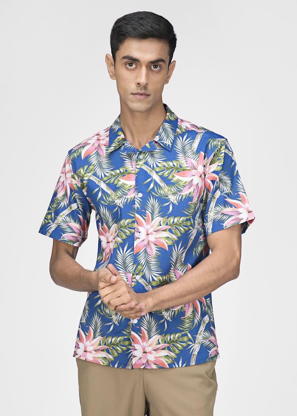 Get Tropical Floral Printed Blue Slim Fit Shirt at ₹ 999 | LBB Shop