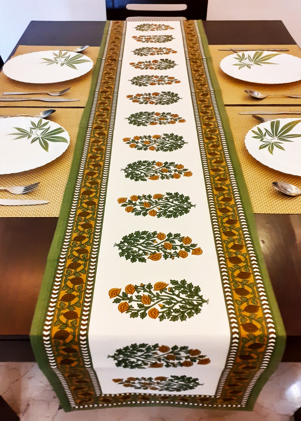 Multicolor - Sanganeri Hand Block Printed Cotton Dining Table Runner Set