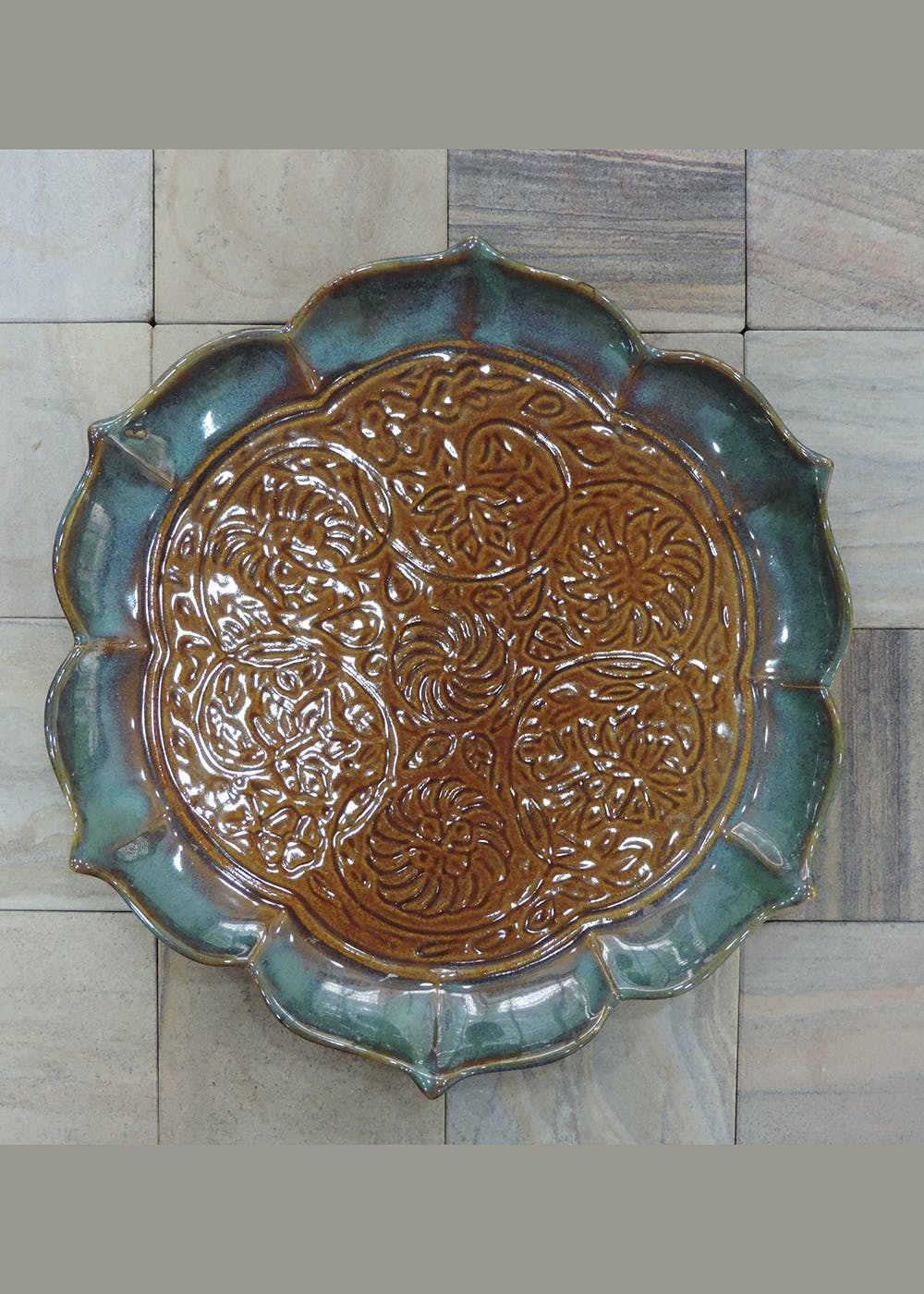 Get Brown And Olive Green Ceramic Platter at ₹ 999 LBB Shop