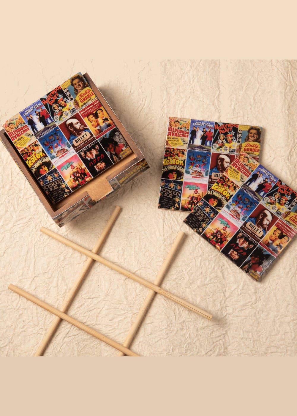 Hollywood Inspired Wooden Coasters Set Of 4 With A Holder