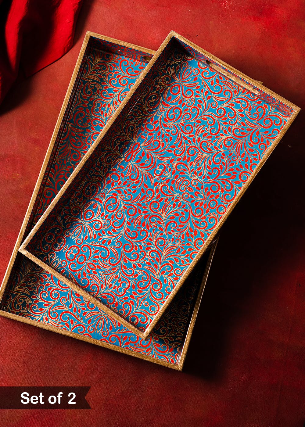 Get Wooden Printed Paisley Blue and Gold Tray at ₹ 1650 LBB Shop