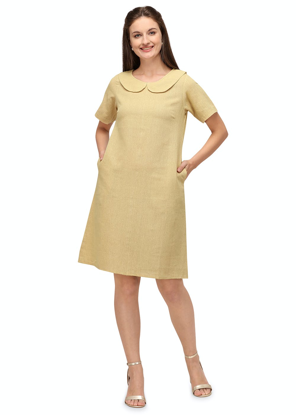Get Peter Pan Collar Mustard Aahi Hemp Dress at ₹ 1379 LBB Shop