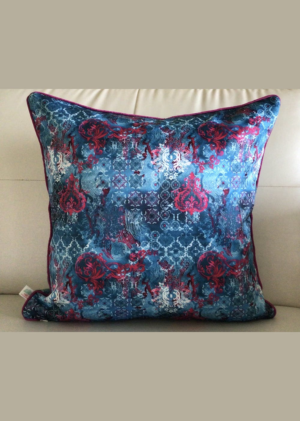 Get Tulipani Embroidered Luxury Velvet Cushion Cover Ocean Blue