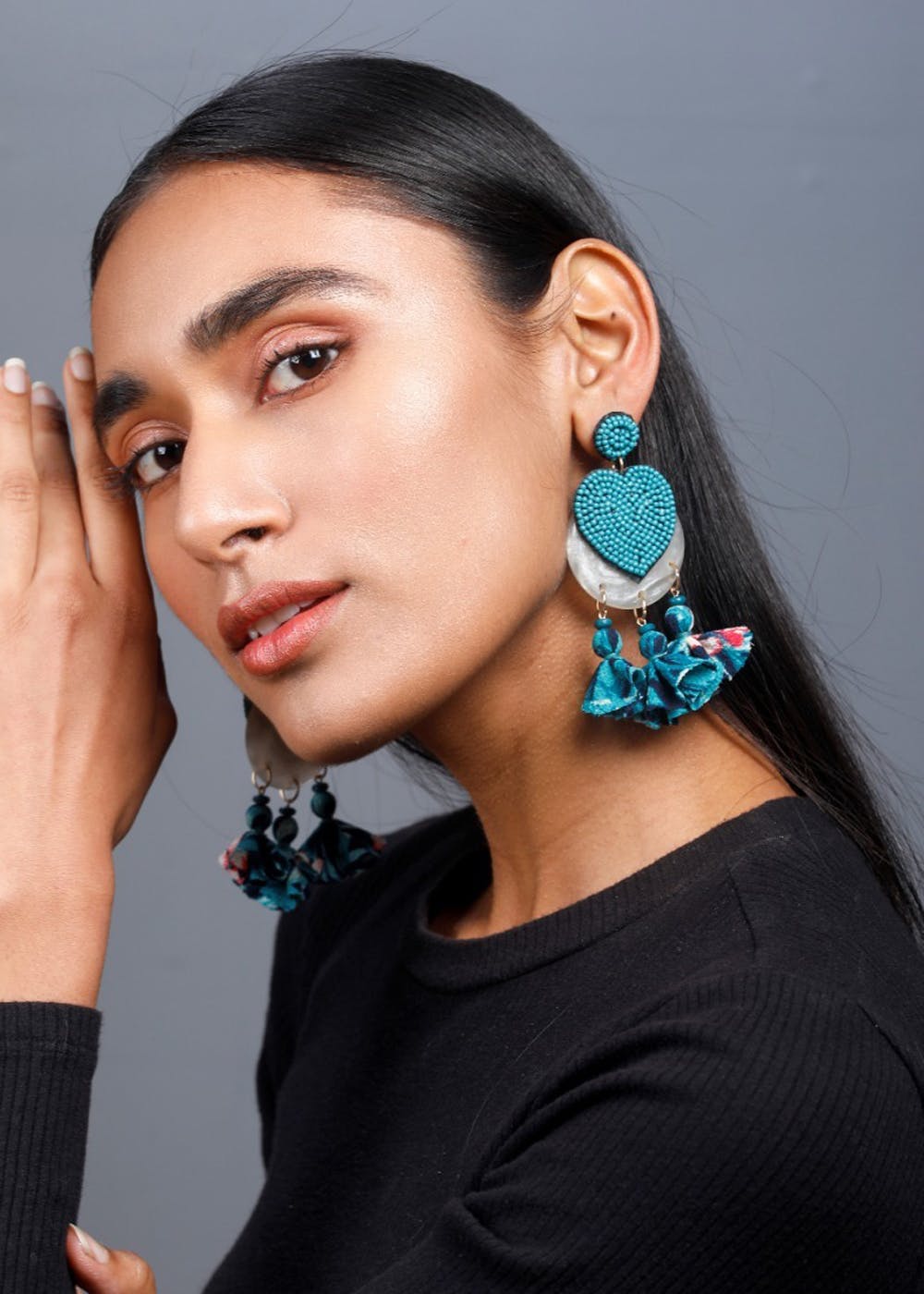 Get Beaded Heart Fabric Tassel Earrings at 599 LBB Shop