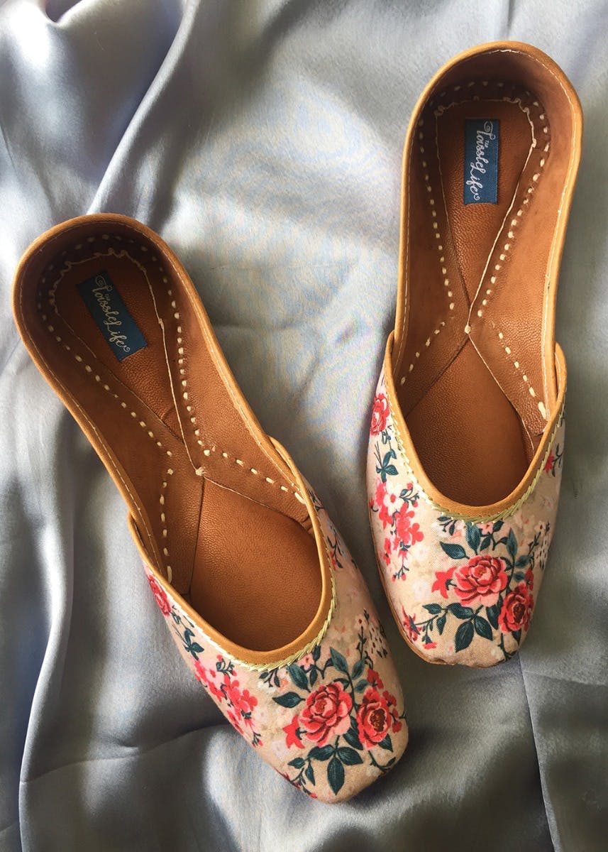 Get Beige Floral Printed Juttis At 1119 Lbb Shop There's hardly any culture that floral print outfits look great even when minimally accessorized as that way you can let. beige floral printed juttis
