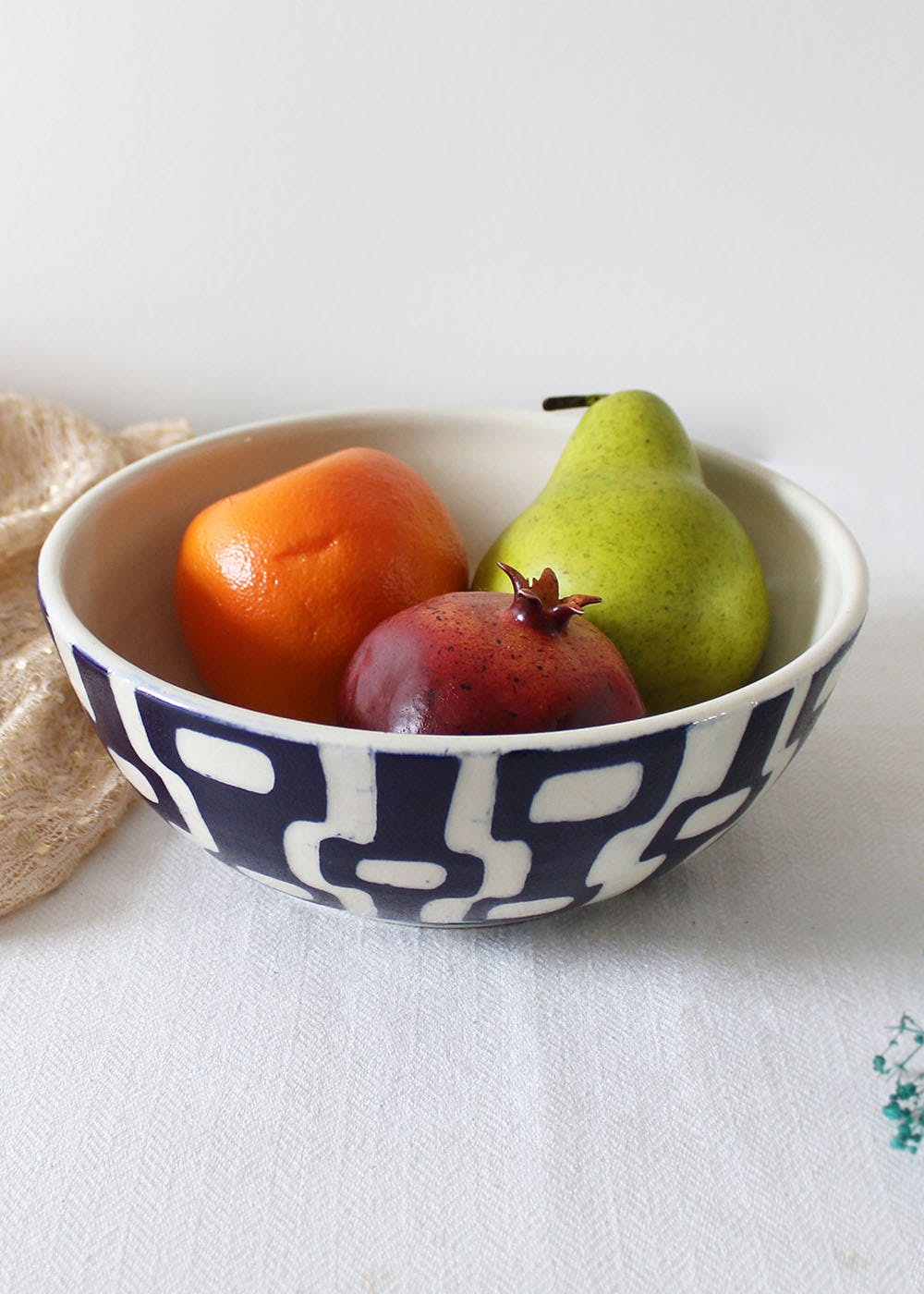 Indigo Abstract Print Ceramic Bowl - Large