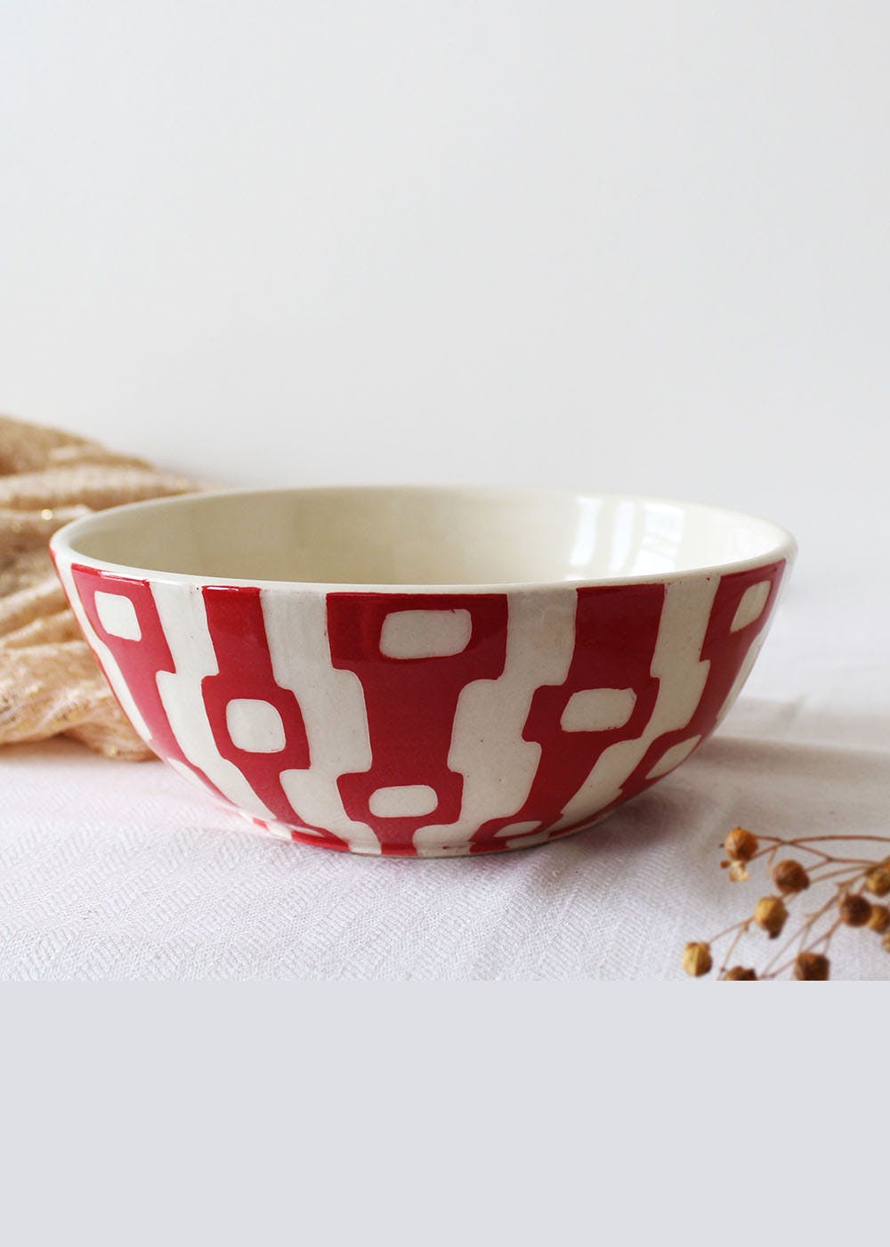 Red Abstract Print Ceramic Bowl - Large