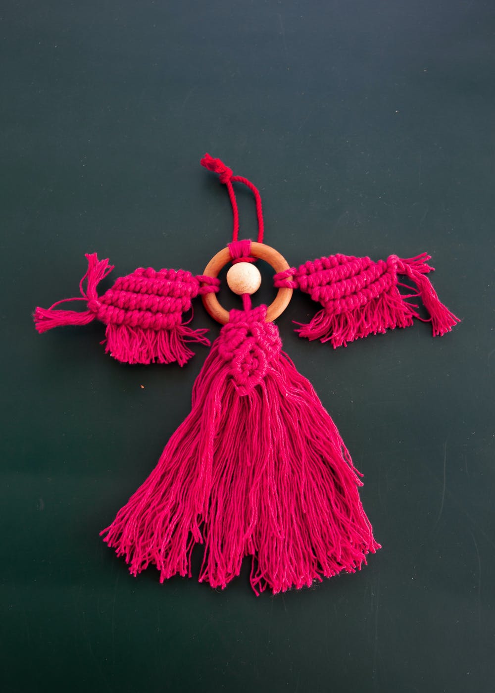 Macramé Christmas Ornament Guardian Angel - Red