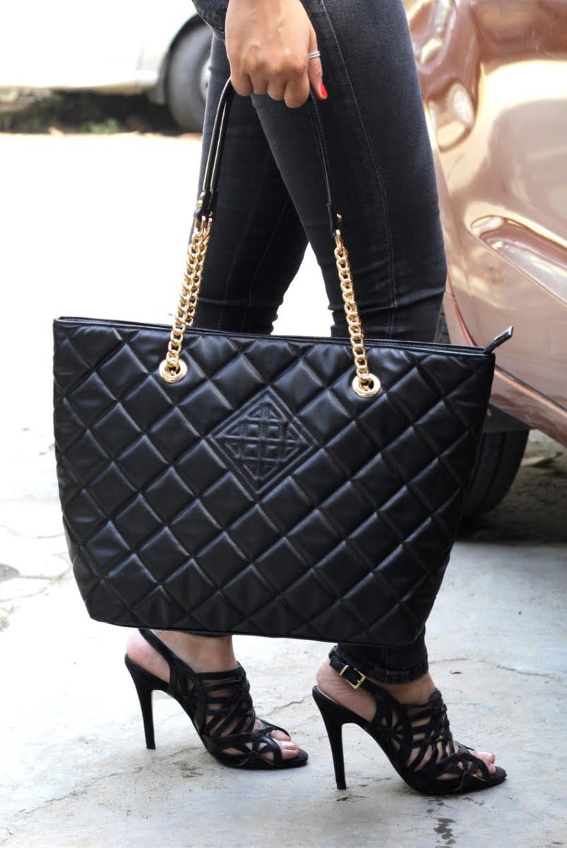 Diamond Quilted Chain Strap Maxi Tote