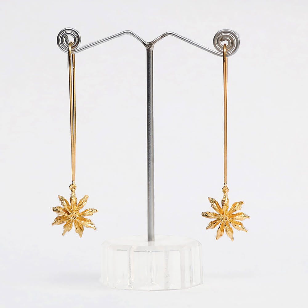 Gold-Plated Star Anise Drop Earrings