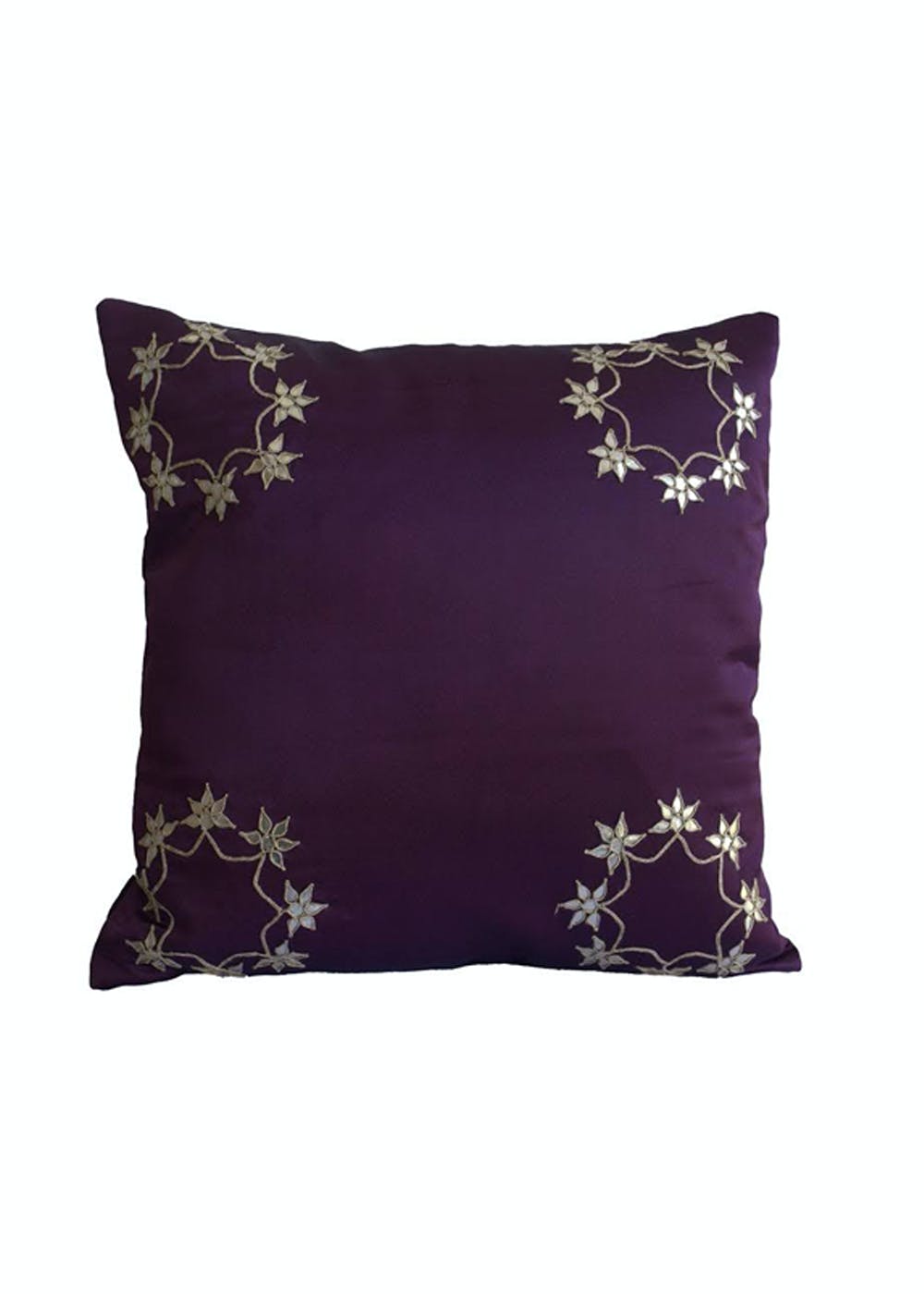 Zari Gota Embellished Cushion Cover - Purple