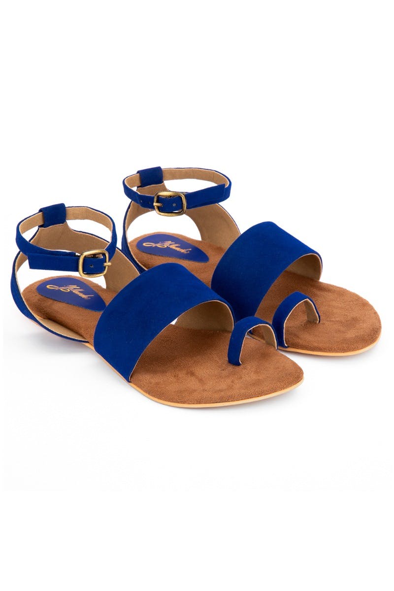 Elwood Azure Blue Suede Flat Sandal