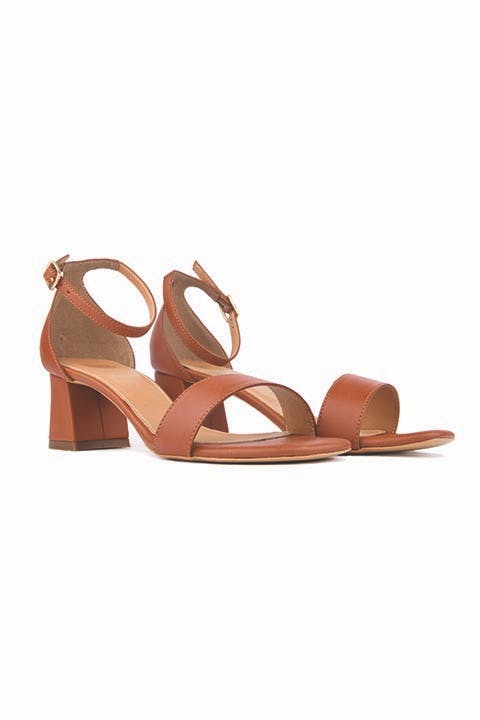 Lev Round Toe Ankle Strap Sandals in Tan
