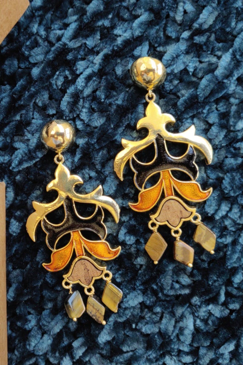 Earrings Lapis and Tiger Eye Stud - Magnolia Mountain Jewelry