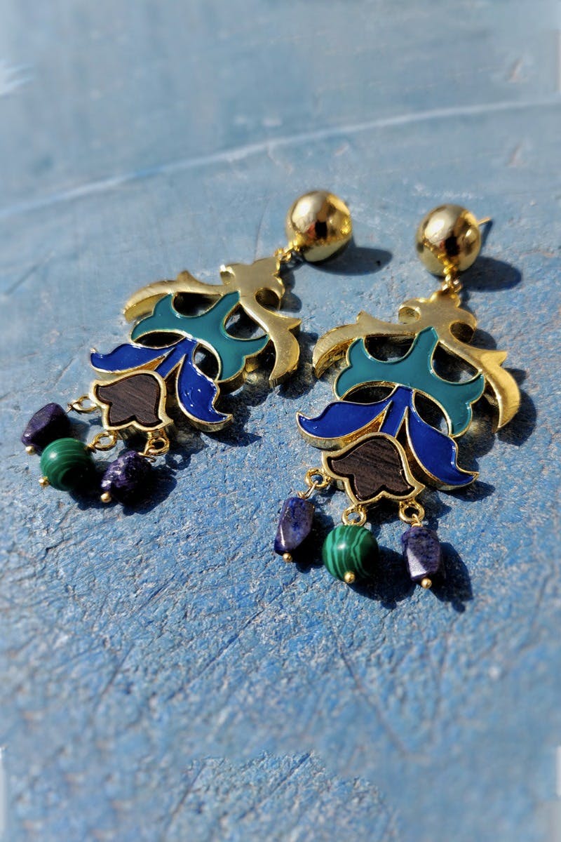 Gold-Plated Celtic Floral Lapis Lazuli Earrings
