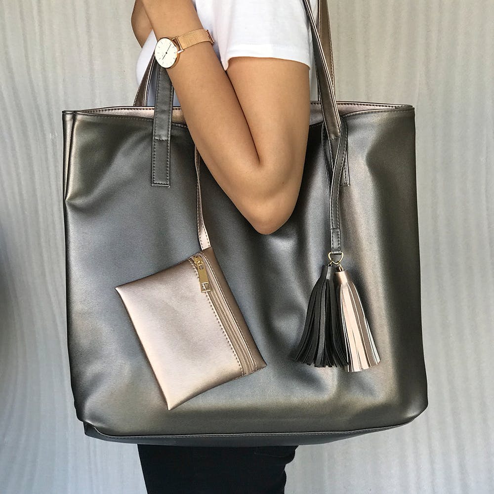 metallic tote bag