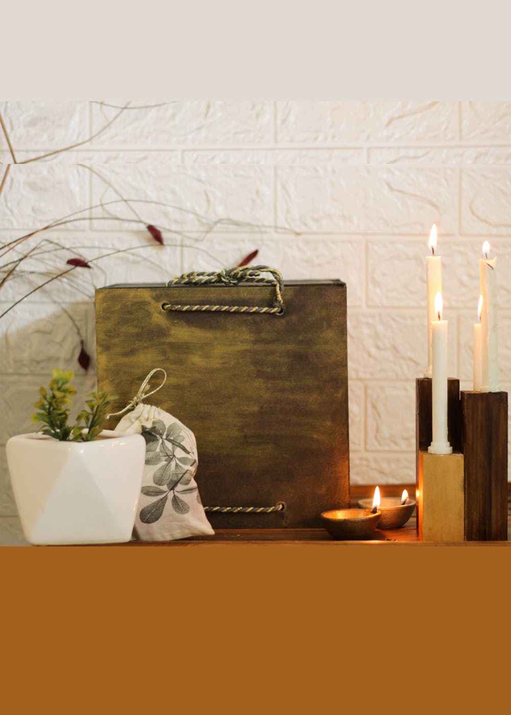 Festive Gift Combo 3 of Geometric Planter, Candle Holder Set, Chocolate & Box