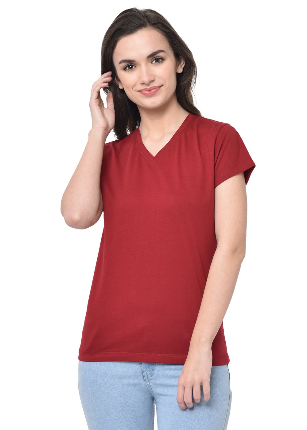 plain red v neck t shirt