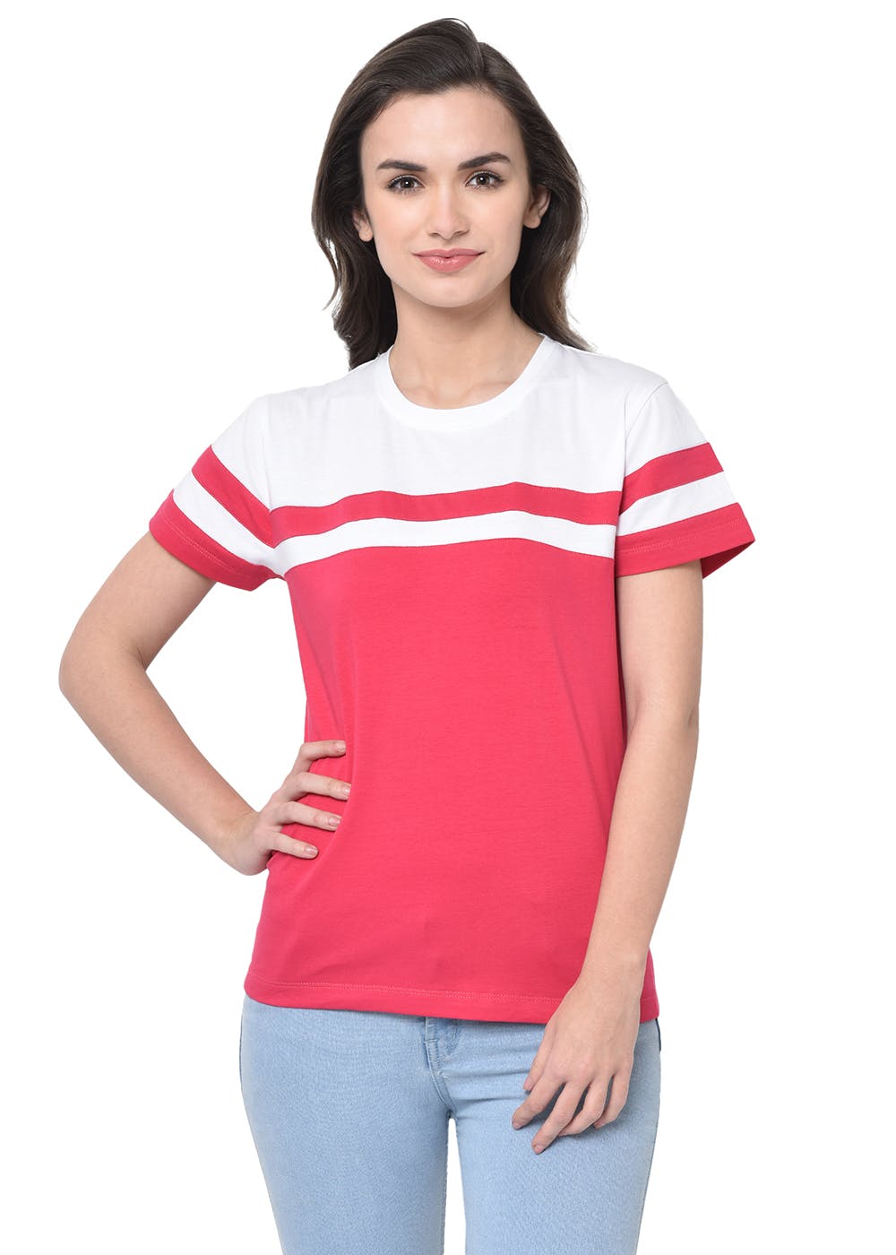 Two- Tone Half Sleeves T-Shirt - Pink