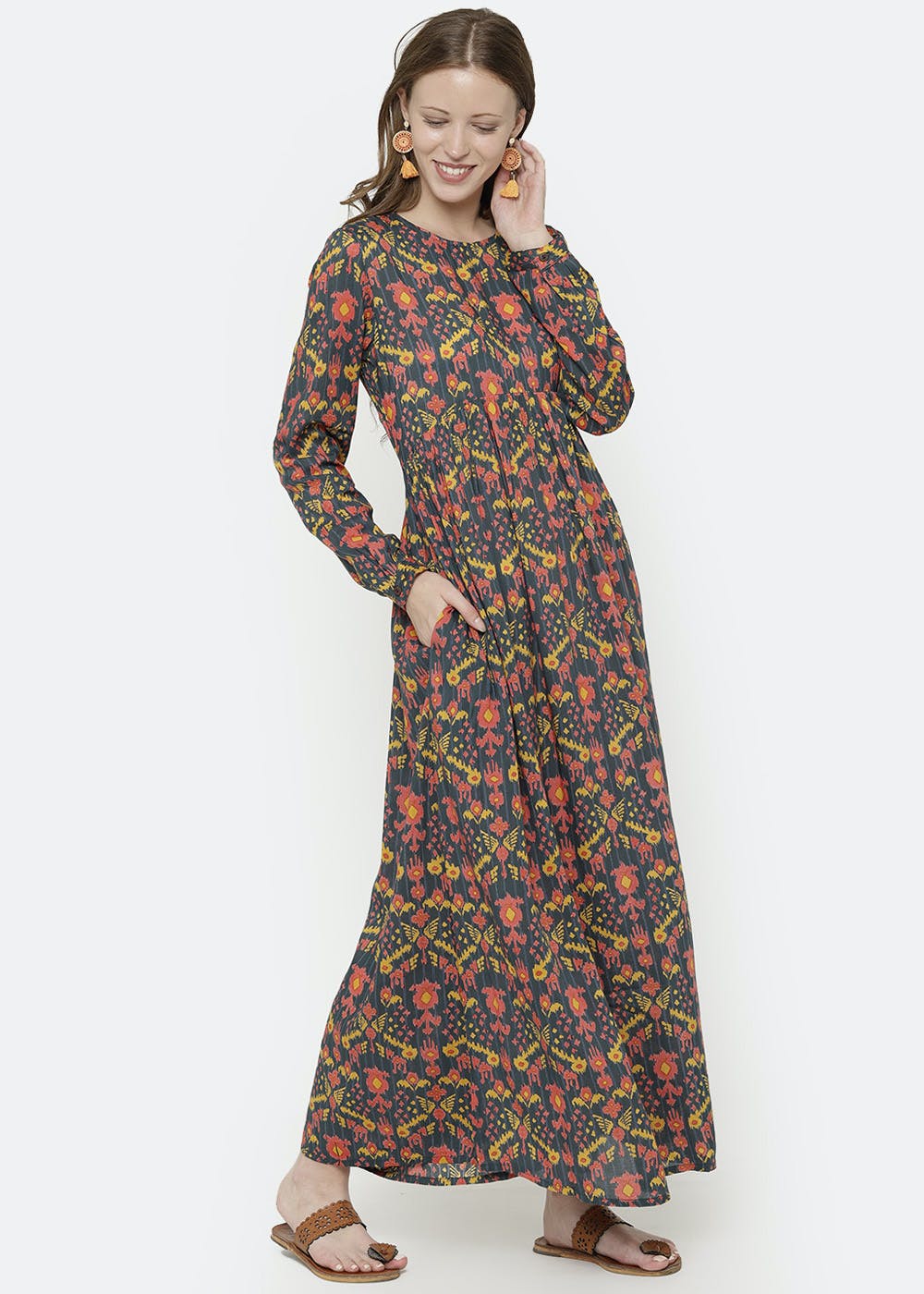 Get Abstract Printed Full Sleeves Maxi Dress at ₹ 2199 LBB Shop