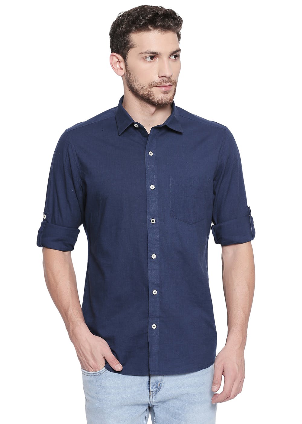 Get Royal Blue Solid Casual Cotton-Linen Shirt at ₹ 799 | LBB Shop