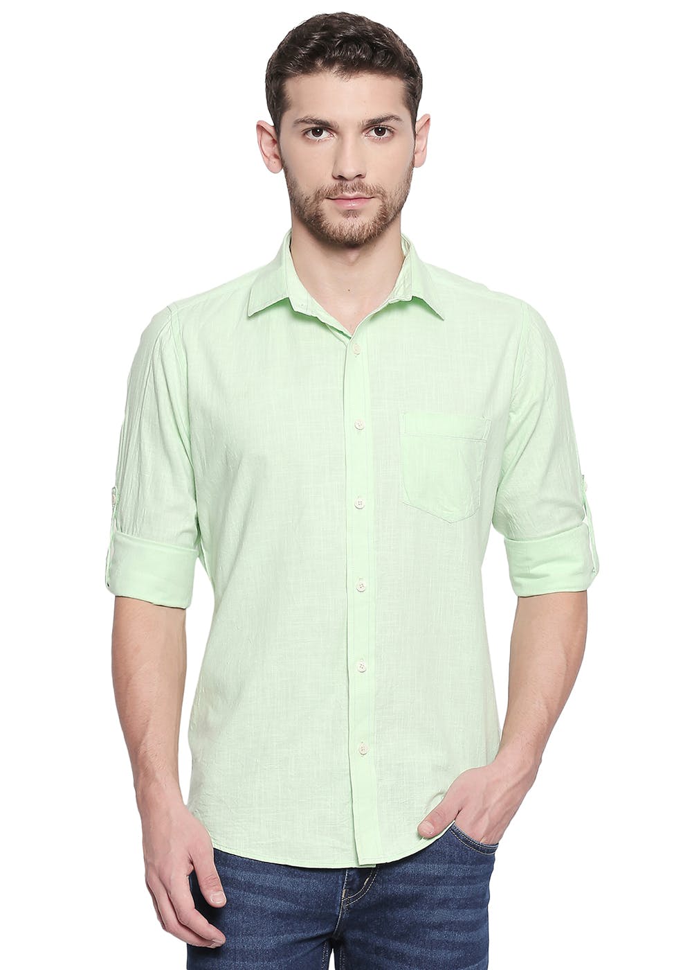 Get Solid Mint Green Cotton-Linen Casual Shirt at ₹ 799 | LBB Shop