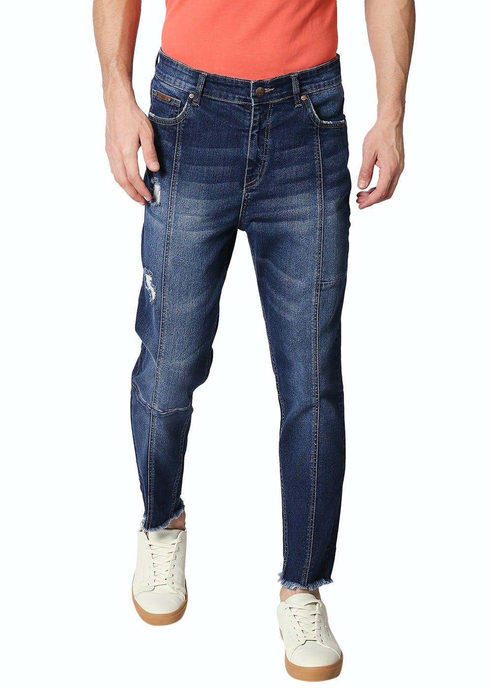 Get Stitch Detail Denim Washed Ripped Patch Jeans at ₹ 999 | LBB Shop