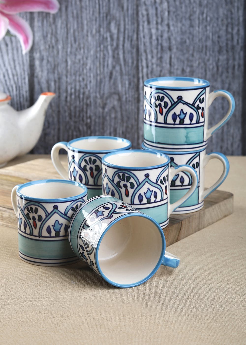 Get The Royal Crown Blue Ceramic Tea/Coffee Cups Set of Six at
