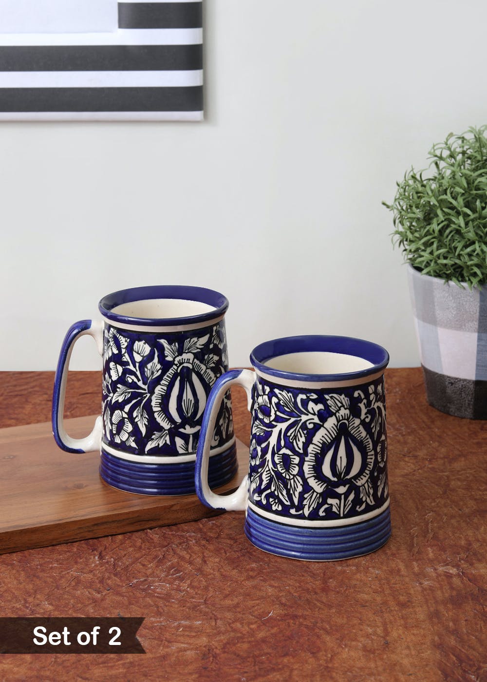 Get Blue Mughal Ceramic Beer Mugs - Set Of Two At ₹ 899 