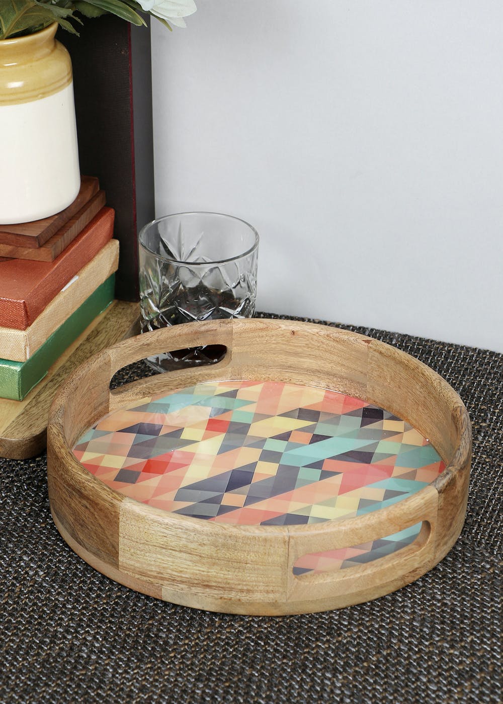 Mosaic Mango Wood 10 Inch Circular Tray