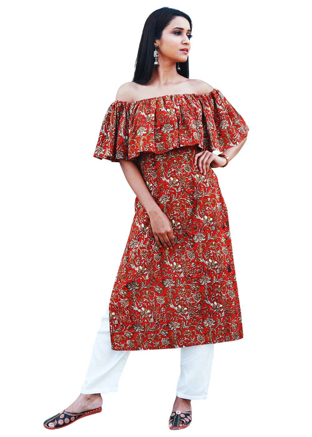 Buy AD Fashions Womens Rayon Fabric Off Shoulder Cut Pattern Kurti  Multicolour Large at Amazonin