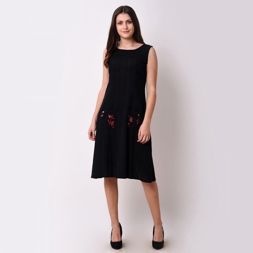 Plain Ruffled Cap Sleeve Dress - Black - Boutique 23