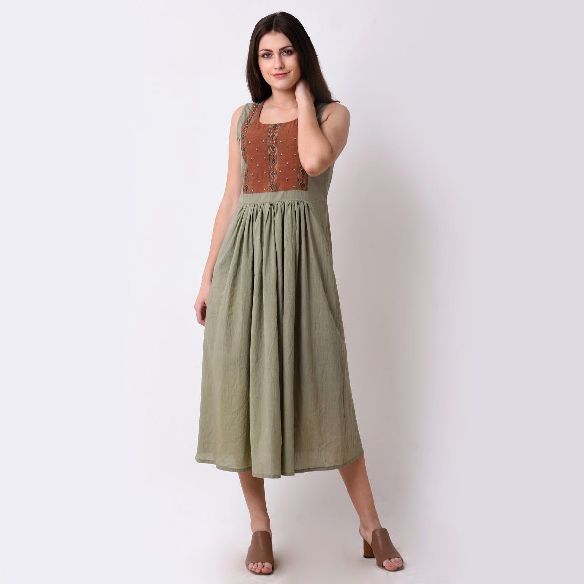 khaki dress midi