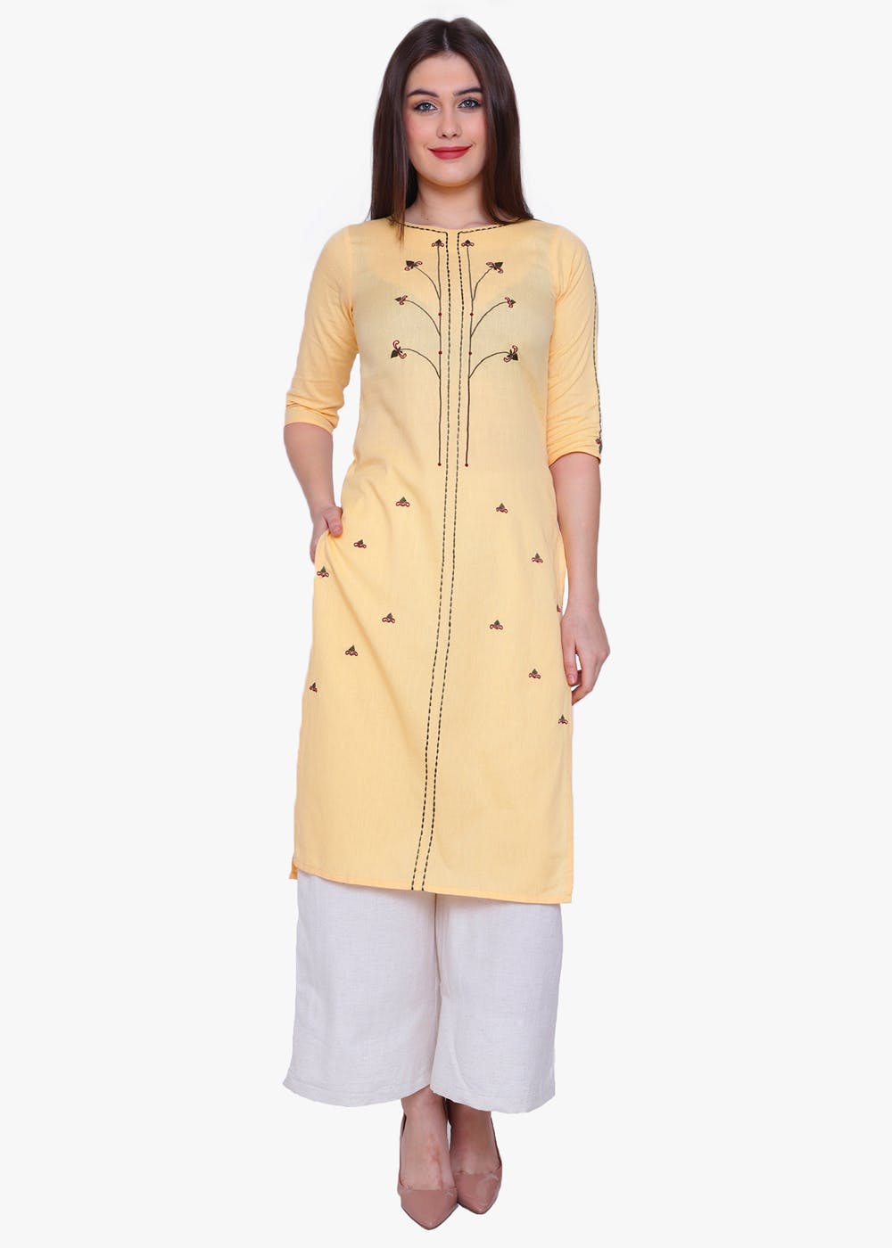 Pink Tribal Printed Kurta With Roll Collar & 3/4 Sleeves main image 1